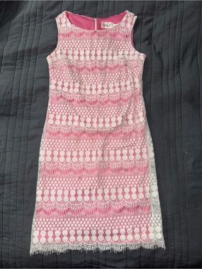 Eliza J Pink & White Lace Midi Shift Dress